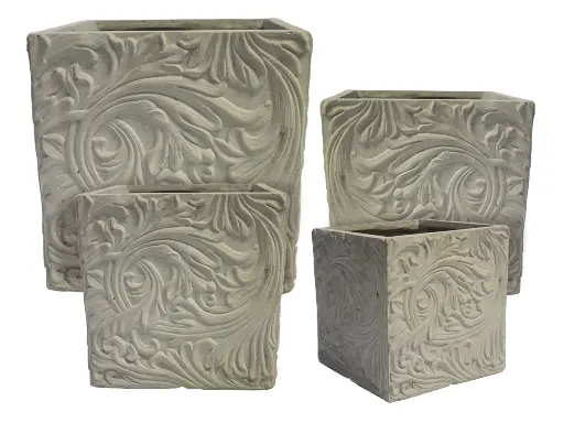 [BRAUN] Scrolled Cube Planter Set - Sand Stone